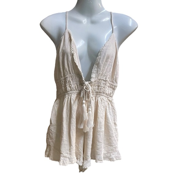 PRINCESS POLLY Romper Colleen Cream Linen Blend Adustable Straps Size 4 - Picture 5 of 9